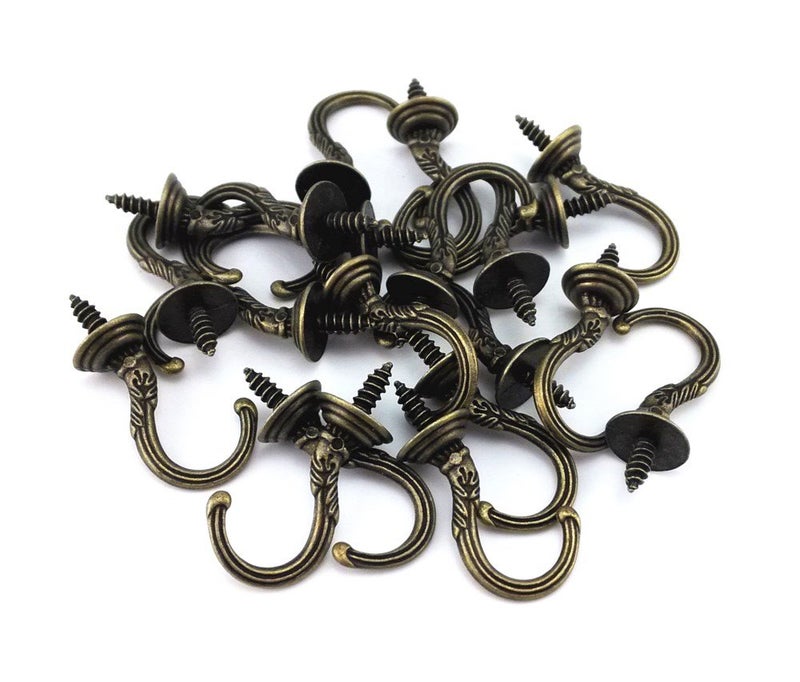 yueton 20pcs Vintage Carving Screw-in Wall Ceiling Hooks Cup Hooks Hanger 1/2inch Open Mouth - Image 1